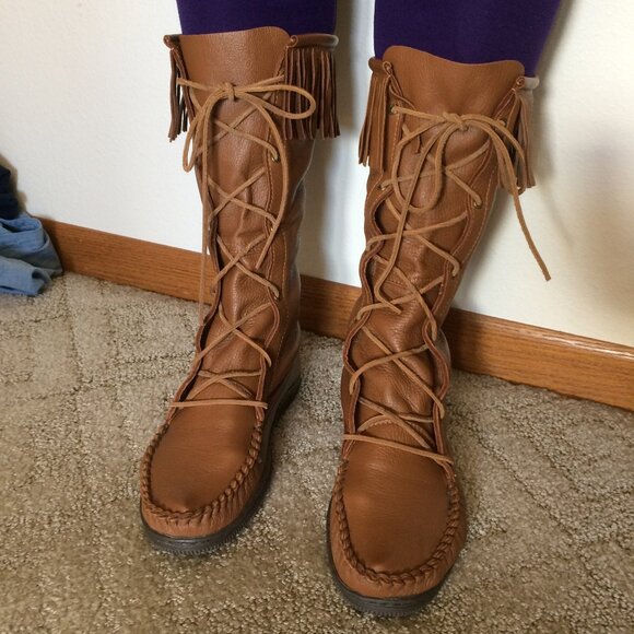 Footskins Women's Fringe Knee High Boots with Soles Size 10 - Picture 2 of 16